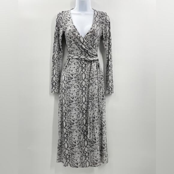 Good American White Black Gray Python Snake Jersey Knit Wrap Midi Dress 0 XS new - Picture 2 of 15